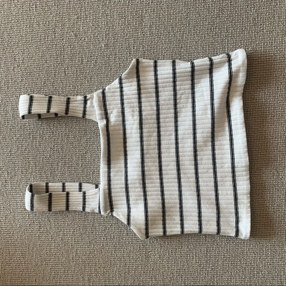 Women’s White cropped tank top with Black Stripes - Picture 4 of 5